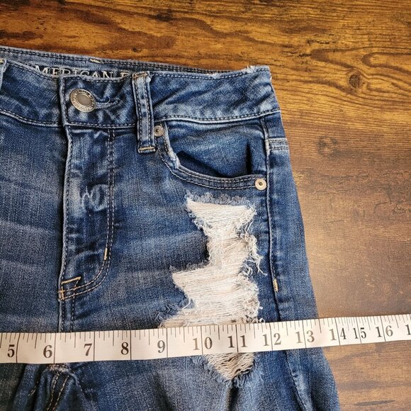 American Eagle Hi Rise Shortie Shorts Size 0 Next Level Stretch Ripped - Picture 7 of 10